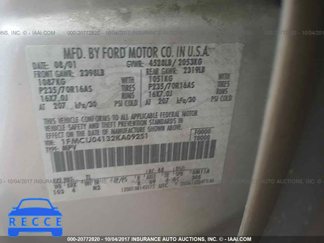 2002 Ford Escape XLT 1FMCU04132KA09251 image 8