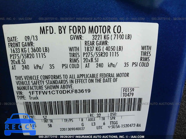 2013 Ford F150 1FTFW1CT0DKF83619 зображення 8