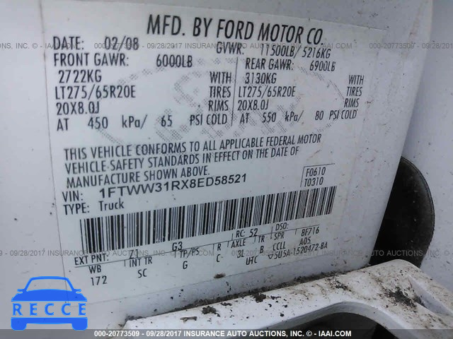 2008 Ford F350 SRW SUPER DUTY 1FTWW31RX8ED58521 image 8