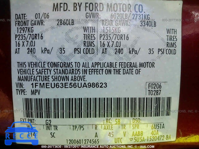 2006 Ford Explorer 1FMEU63E56UA98623 зображення 8