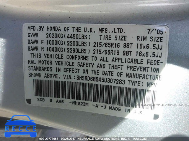 2005 Honda CR-V SHSRD68545U307283 зображення 8