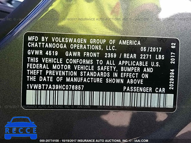 2017 VOLKSWAGEN PASSAT SE 1VWBT7A39HC076857 image 8