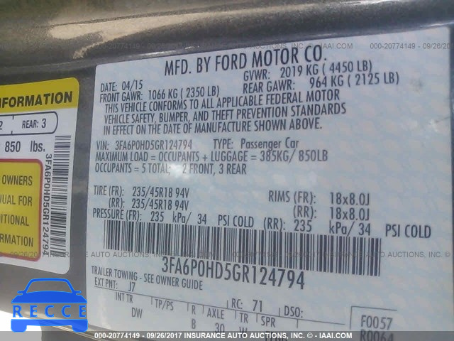 2016 Ford Fusion 3FA6P0HD5GR124794 image 8