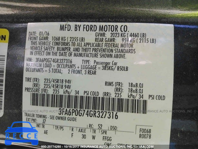 2016 Ford Fusion 3FA6P0G74GR327316 image 8