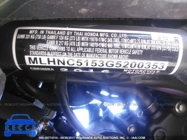 2016 Honda CBR300 RA MLHNC5153G5200353 image 9