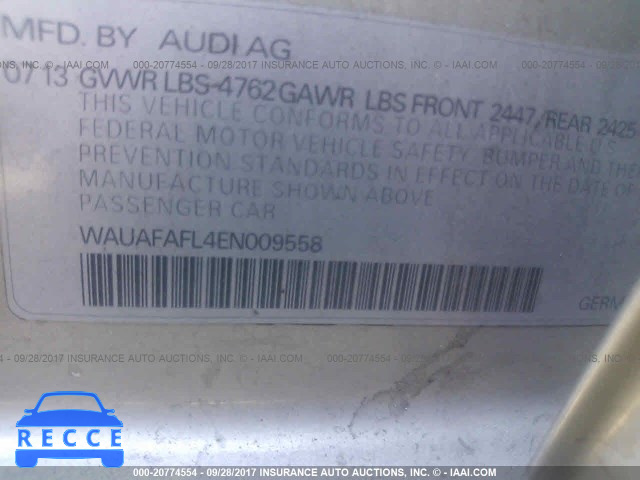 2014 Audi A4 PREMIUM WAUAFAFL4EN009558 зображення 8