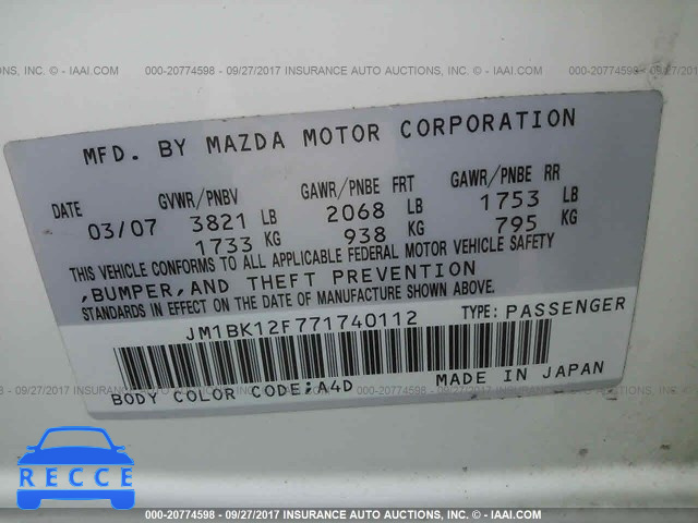 2007 Mazda 3 JM1BK12F771740112 зображення 8