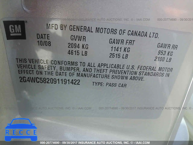 2009 Buick Lacrosse CX 2G4WC582091191422 image 8