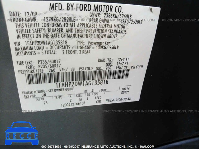 2010 Ford Taurus SE 1FAHP2DW1AG135818 image 8