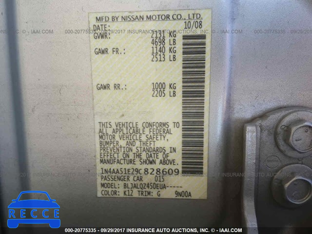 2009 Nissan Maxima 1N4AA51E29C828609 image 8