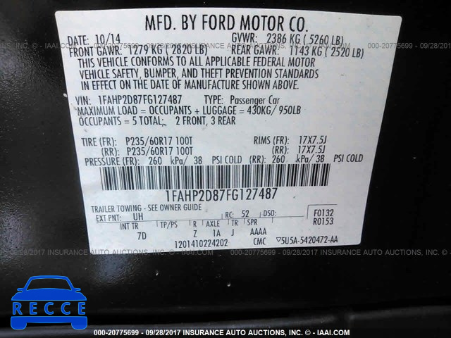 2015 Ford Taurus 1FAHP2D87FG127487 Bild 8