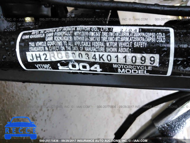 2004 Honda VT750 C JH2RC50034K011099 зображення 9