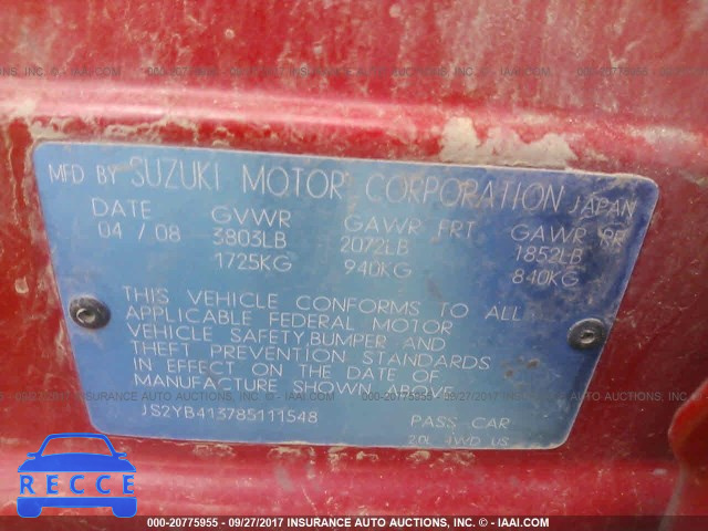 2008 Suzuki SX4 JS2YB413785111548 image 8