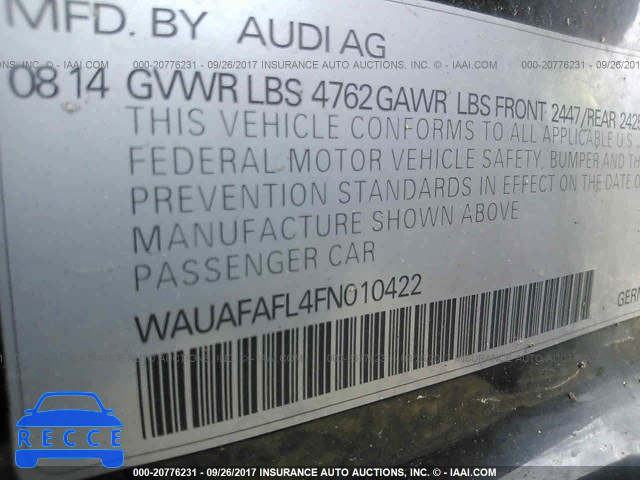 2015 Audi A4 WAUAFAFL4FN010422 зображення 8