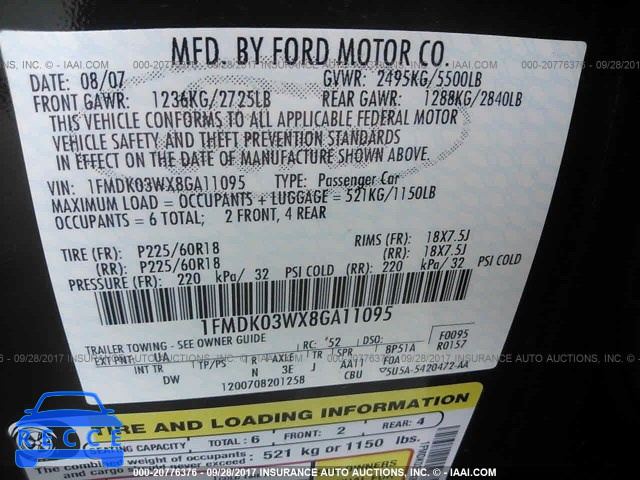 2008 Ford Taurus X 1FMDK03WX8GA11095 Bild 8