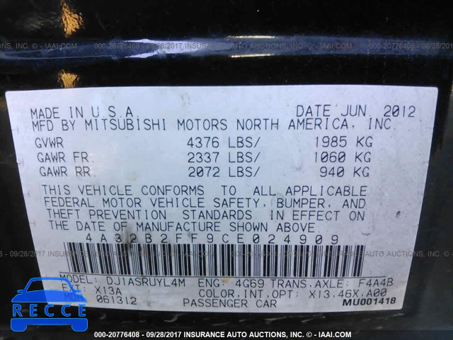 2012 Mitsubishi Galant FE 4A32B2FF9CE024909 image 8