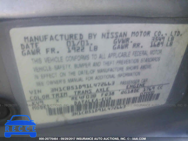 2001 NISSAN SENTRA 3N1CB51D91L472663 image 8