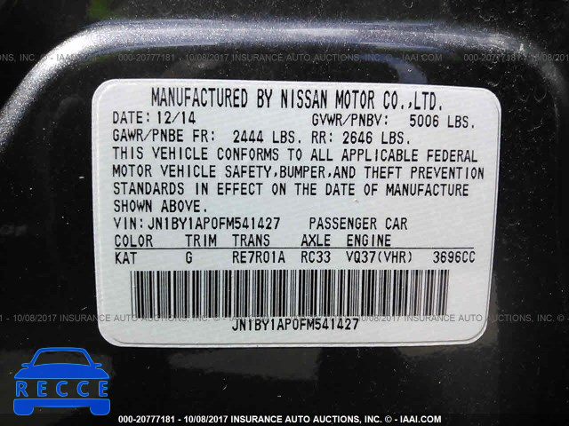 2015 Infiniti Q70 3.7 JN1BY1AP0FM541427 image 8