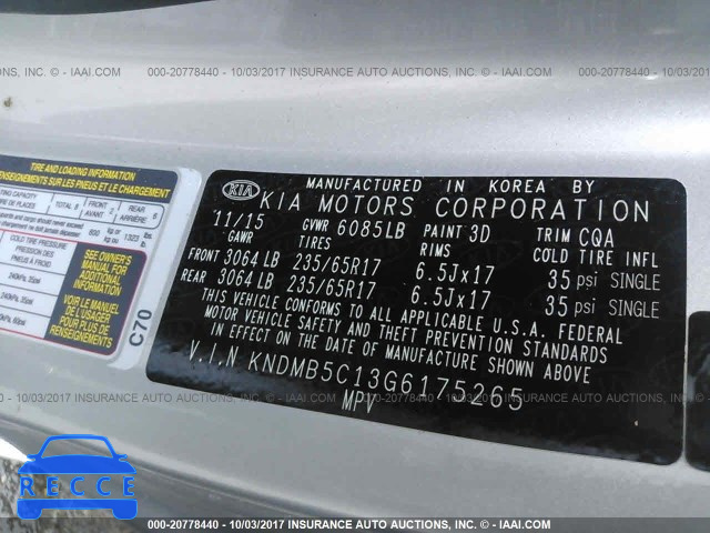 2016 KIA Sedona LX KNDMB5C13G6175265 image 8