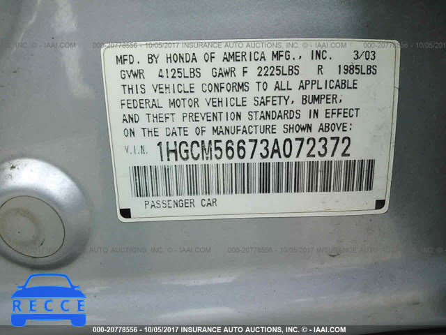 2003 Honda Accord 1HGCM56673A072372 зображення 8