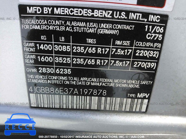 2007 Mercedes-benz ML 350 4JGBB86E37A197878 зображення 8
