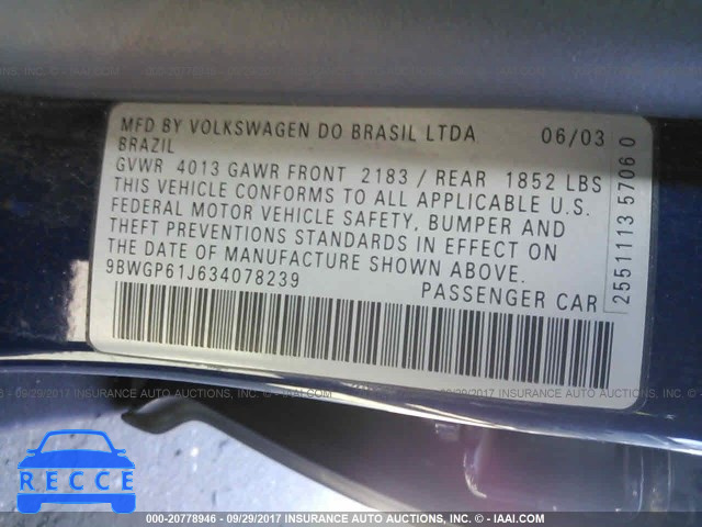 2003 Volkswagen Golf 9BWGP61J634078239 image 8