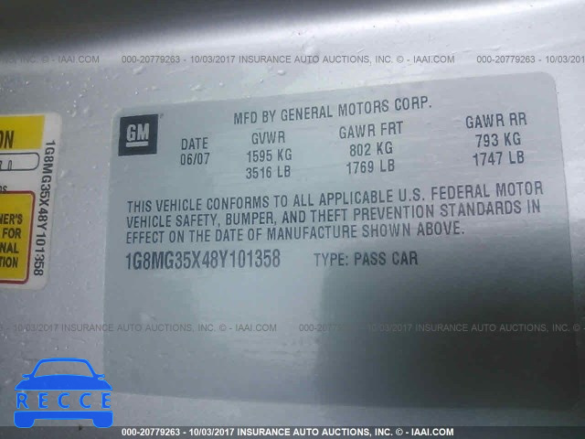 2008 Saturn SKY REDLINE 1G8MG35X48Y101358 image 8