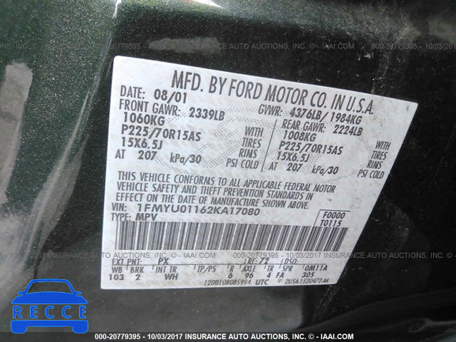 2002 FORD ESCAPE 1FMYU01162KA17080 image 8