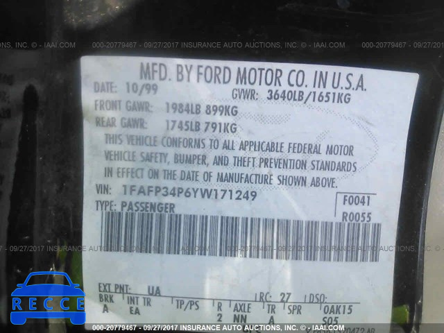 2000 Ford Focus SE/SE COMFORT 1FAFP34P6YW171249 image 8