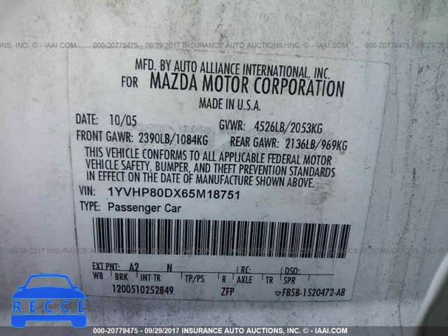 2006 Mazda 6 S 1YVHP80DX65M18751 image 8