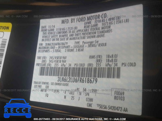 2015 Lincoln MKZ HYBRID 3LN6L2LU6FR618679 image 8