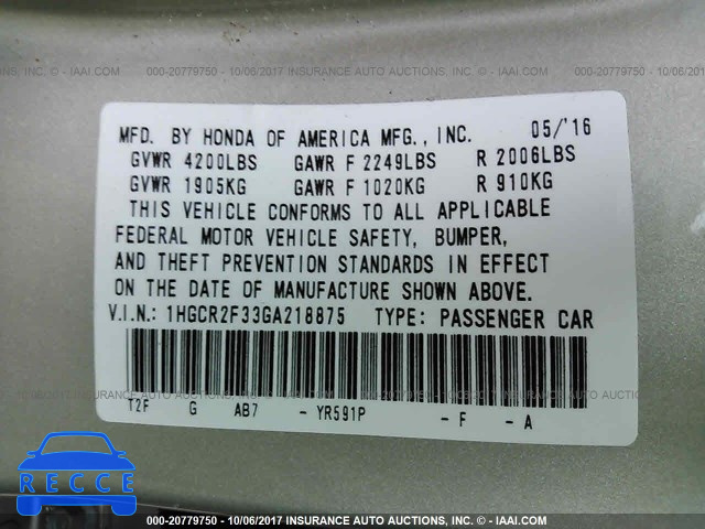 2016 Honda Accord 1HGCR2F33GA218875 image 8