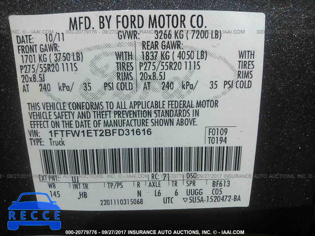 2011 Ford F150 1FTFW1ET2BFD31616 image 8