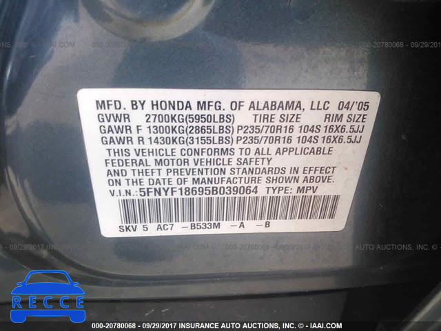 2005 Honda Pilot EXL 5FNYF18695B039064 image 8