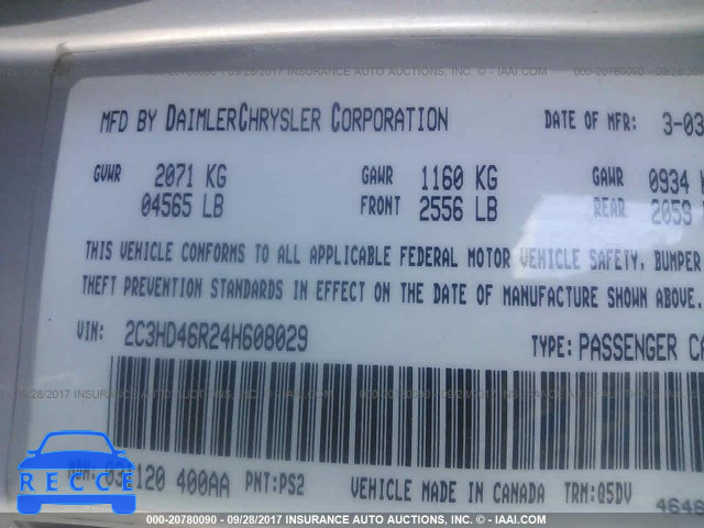 2004 Chrysler Concorde LX 2C3HD46R24H608029 image 8