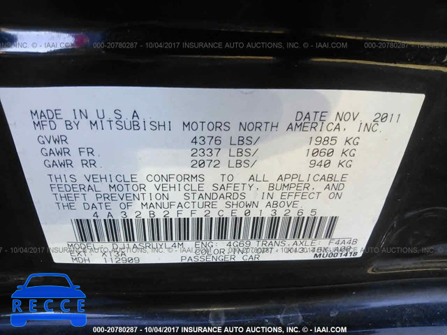 2012 Mitsubishi Galant FE 4A32B2FF2CE013265 image 8
