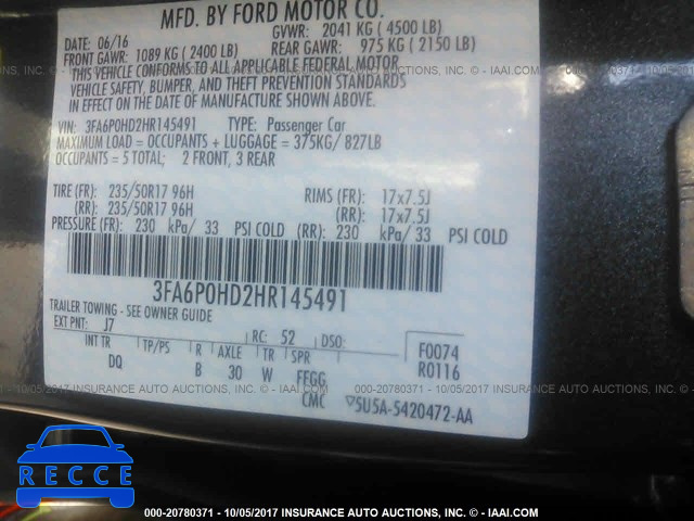2017 FORD FUSION 3FA6P0HD2HR145491 Bild 8