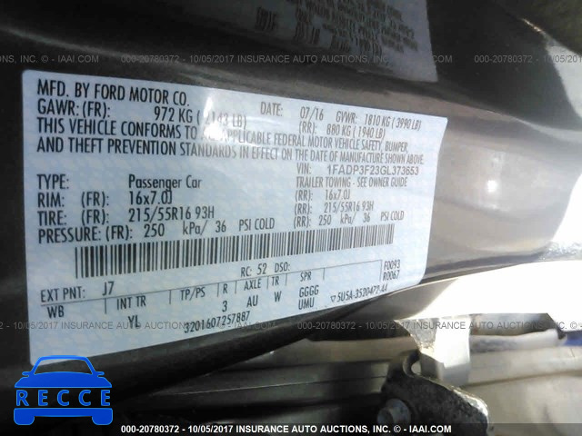 2016 Ford Focus 1FADP3F23GL373653 зображення 8