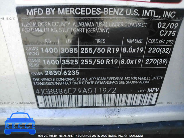 2009 Mercedes-benz ML 4JGBB86E79A511972 Bild 8
