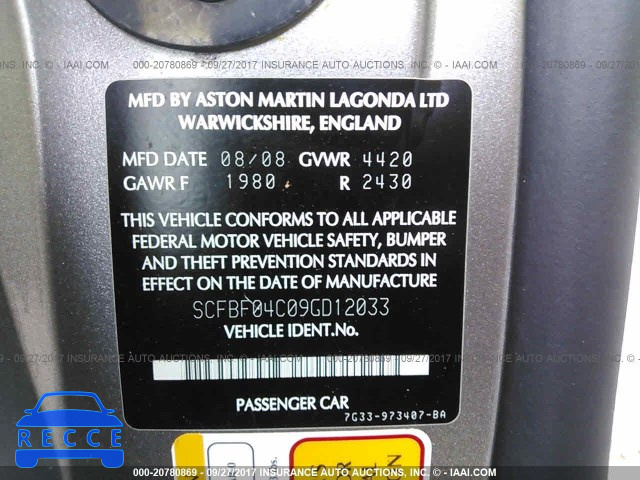 2009 Aston Martin V8 SCFBF04C09GD12033 image 8