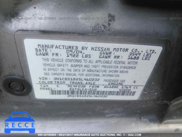 2005 Nissan Sentra 3N1CB51D25L460232 image 8