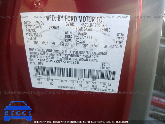 2007 Ford Escape 1FMCU92Z07KB25236 image 8