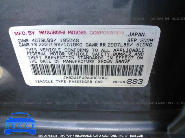 2010 Mitsubishi Lancer DE JA32U1FU2AU009062 image 8