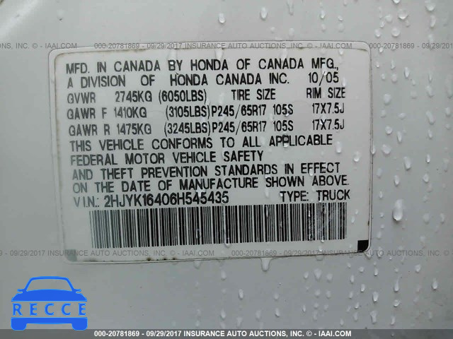 2006 Honda Ridgeline RTS 2HJYK16406H545435 image 8