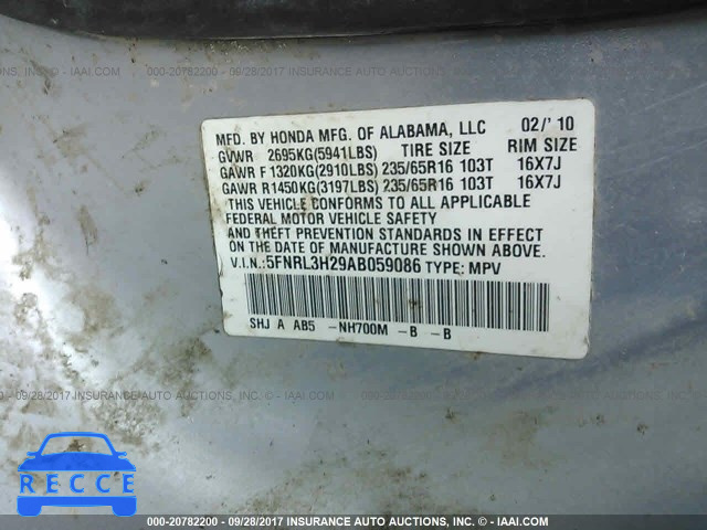 2010 Honda Odyssey LX 5FNRL3H29AB059086 image 8