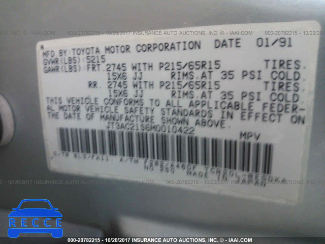 1991 Toyota Previa JT3AC21S6M0010422 image 8