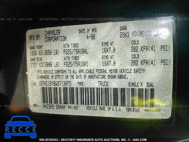 1998 DODGE RAM 1500 1B7HC16Y8WS713075 image 8