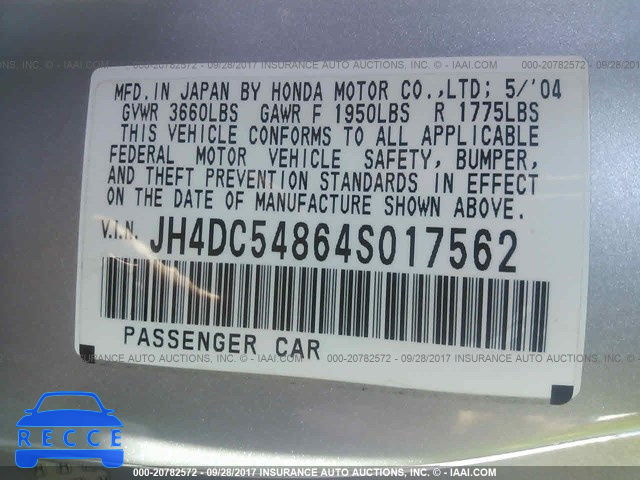 2004 Acura RSX JH4DC54864S017562 image 8