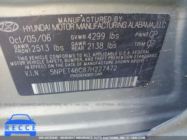 2007 Hyundai Sonata 5NPET46C87H227472 image 8