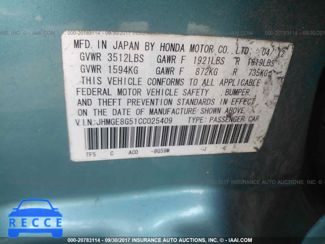 2012 Honda FIT JHMGE8G51CC025409 image 8